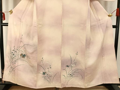 平和屋着物▽訪問着　単衣　手描き　草葉文　暈し染め　正絹　逸品　AABC3840fy
