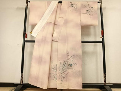 平和屋着物▽訪問着　単衣　手描き　草葉文　暈し染め　正絹　逸品　AABC3840fy