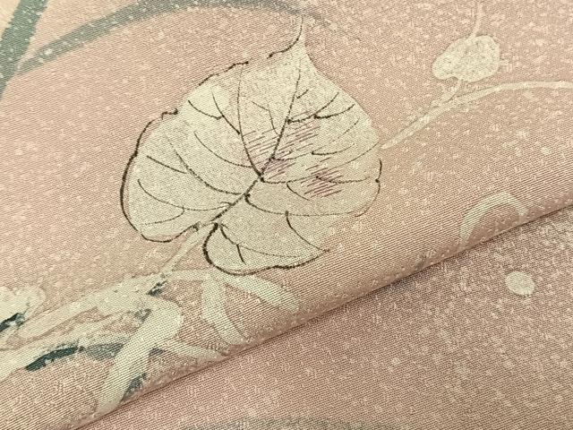 平和屋着物▽訪問着　単衣　手描き　草葉文　暈し染め　正絹　逸品　AABC3840fy