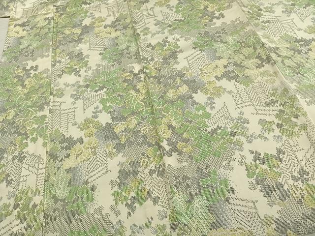 平和屋着物▽本場大島紬　白大島　単衣　風景文　正絹　逸品　未使用　AABC3842fy