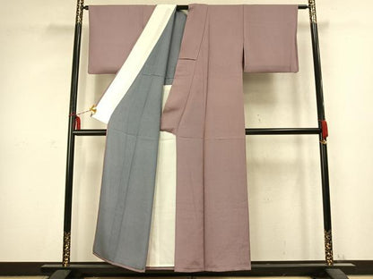 平和屋着物▽江戸小紋　単衣　万筋　紫色×ピンク色　正絹　逸品　AABC3843fy