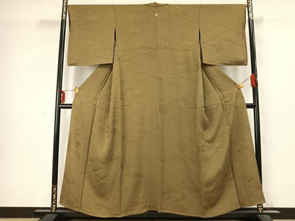 平和屋着物▽上質な色無地 単衣 吉祥地紋 国防色 正絹 逸品 AABC3848fy