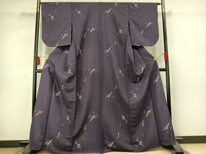 平和屋着物▽小紋 単衣 横笛花文 洗える着物 AABC3851fy