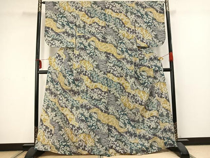 平和屋着物▽小紋 単衣 草花文 鬼しぼ縮緬 洗える着物 AABC3852fy