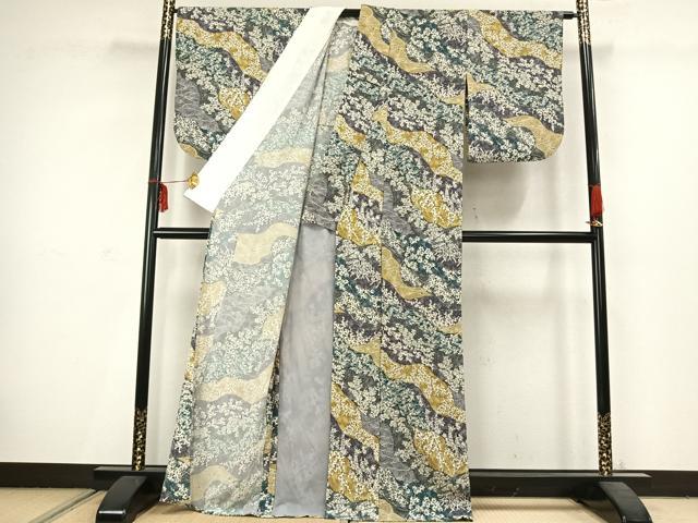 平和屋着物▽小紋 単衣 草花文 鬼しぼ縮緬 洗える着物 AABC3852fy