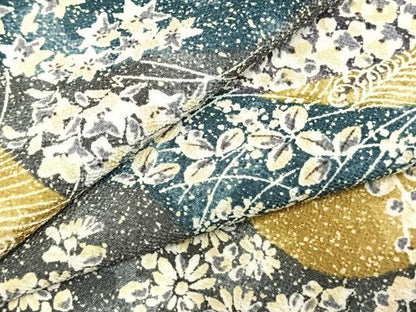 平和屋着物▽小紋 単衣 草花文 鬼しぼ縮緬 洗える着物 AABC3852fy