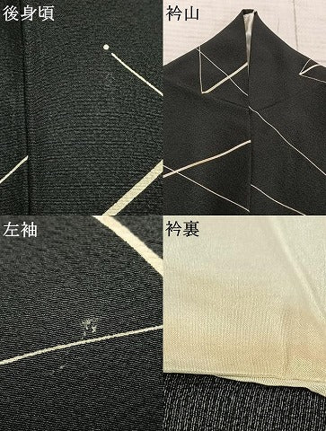 平和屋着物▽上質な小紋 単衣 幾何学文様 黒地 正絹 逸品 AABC3858fy