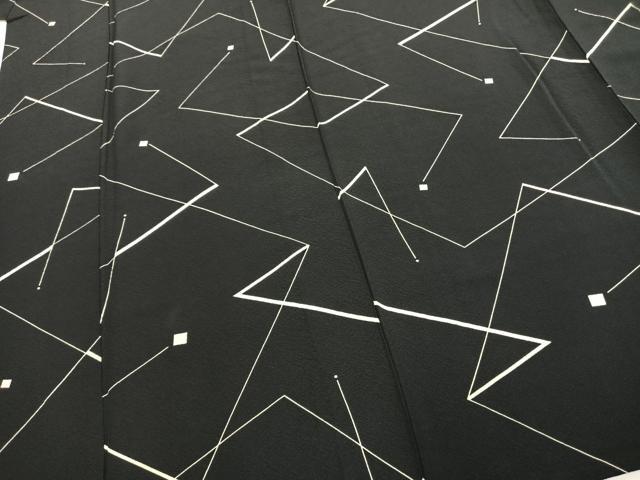 平和屋着物▽上質な小紋 単衣 幾何学文様 黒地 正絹 逸品 AABC3858fy