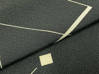 平和屋着物▽上質な小紋 単衣 幾何学文様 黒地 正絹 逸品 AABC3858fy
