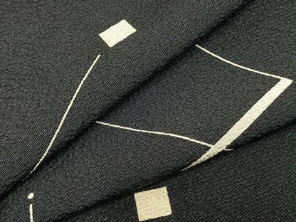 平和屋着物▽上質な小紋 単衣 幾何学文様 黒地 正絹 逸品 AABC3858fy