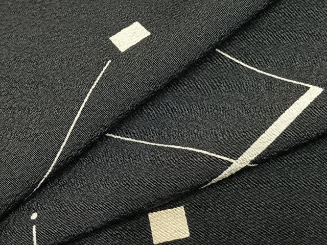 平和屋着物▽上質な小紋 単衣 幾何学文様 黒地 正絹 逸品 AABC3858fy