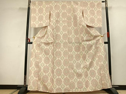 平和屋着物▽本塩沢 単衣 吉祥花文 正絹 逸品 AABC3859fy