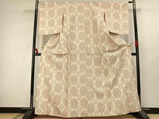 平和屋着物▽本塩沢 単衣 吉祥花文 正絹 逸品 AABC3859fy