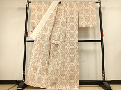 平和屋着物▽本塩沢 単衣 吉祥花文 正絹 逸品 AABC3859fy