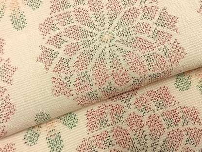 平和屋着物▽本塩沢 単衣 吉祥花文 正絹 逸品 AABC3859fy
