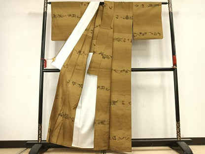 平和屋着物▽上質な紬 単衣 トンボ 蜻蛉 勝虫 蝶 燕 鯉 正絹 逸品 AABC3860fy