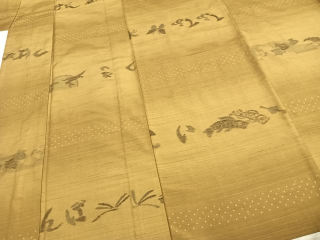 平和屋着物▽上質な紬 単衣 トンボ 蜻蛉 勝虫 蝶 燕 鯉 正絹 逸品 AABC3860fy