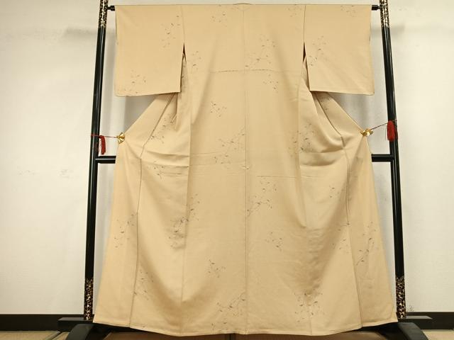 平和屋着物▽上質な小紋 単衣 枝花文 正絹 逸品 AABC3861fy