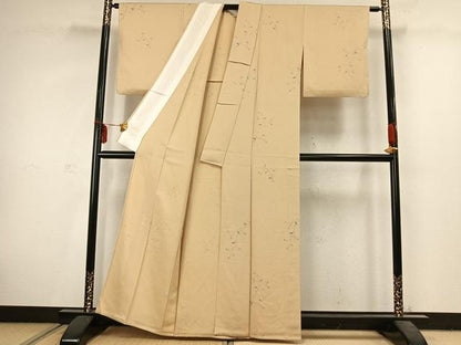 平和屋着物▽上質な小紋 単衣 枝花文 正絹 逸品 AABC3861fy