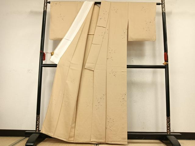 平和屋着物▽上質な小紋 単衣 枝花文 正絹 逸品 AABC3861fy