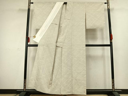 平和屋着物▽本塩沢 単衣 110亀甲 幾何学文様 正絹 逸品 AABC3863fy