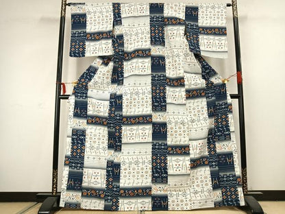 平和屋着物▽小紋 単衣 横段文 洗える着物 AABC3864fy