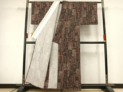 平和屋着物▽小紋 単衣 花鳥文 洗える着物 AABC3866fy