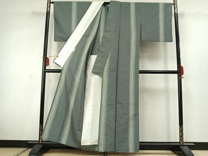 平和屋着物▽上質な紬 単衣 間道 正絹 逸品 AABC3867fy