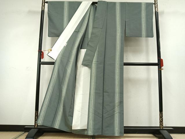 平和屋着物▽上質な紬 単衣 間道 正絹 逸品 AABC3867fy