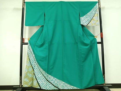 平和屋着物▽訪問着 単衣 幾何学文様 金銀彩 洗える着物 AABC3869fy