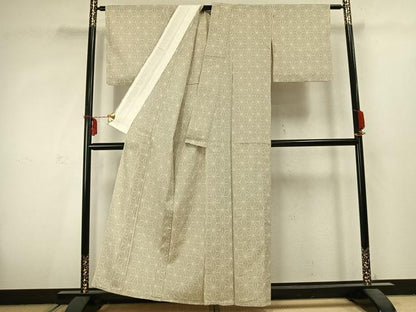 平和屋着物▽本塩沢 単衣 麻の葉文様 正絹 逸品 AABC3871fy