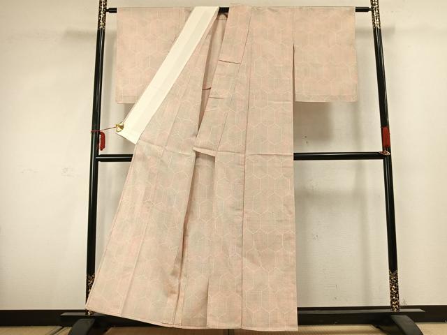 平和屋着物▽お召 単衣 亀甲文様 正絹 逸品 AABC3873fy