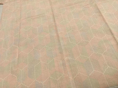 平和屋着物▽お召 単衣 亀甲文様 正絹 逸品 AABC3873fy