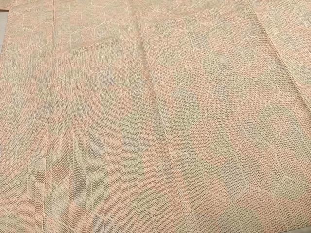平和屋着物▽お召 単衣 亀甲文様 正絹 逸品 AABC3873fy