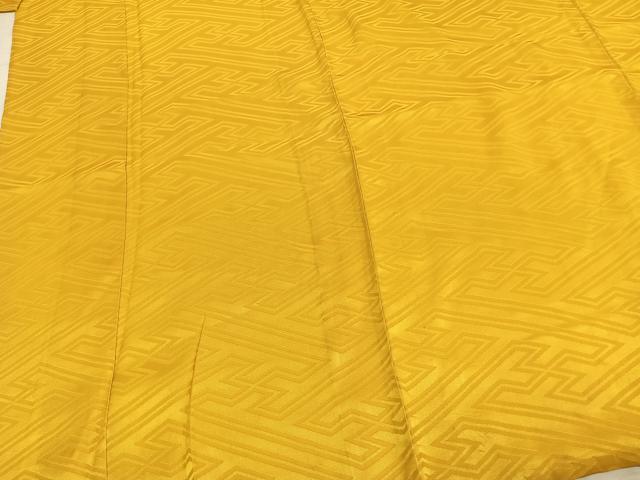 平和屋着物▽上質な色無地 単衣 紗綾形地紋 山吹色 正絹 逸品 AABC3876fy