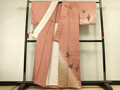 平和屋着物▽訪問着　単衣　人物草花文　金彩　正絹　逸品　AABC3877fy