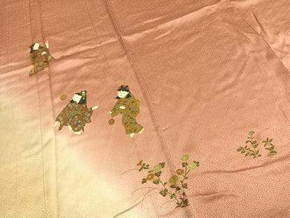 平和屋着物▽訪問着　単衣　人物草花文　金彩　正絹　逸品　AABC3877fy