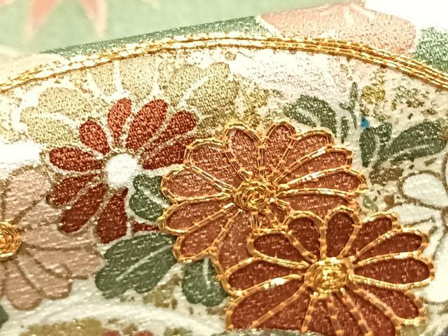平和屋着物▽訪問着 単衣 駒刺繍 扇面花文 金彩 正絹 逸品 AABC3878fy