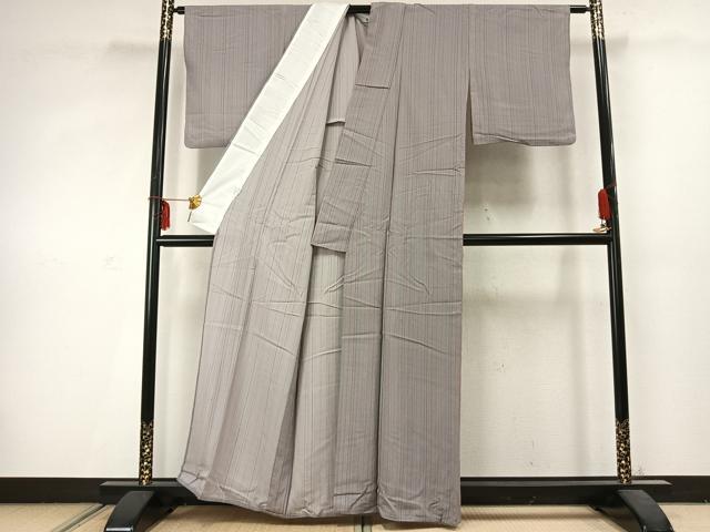 平和屋着物▽小紋 単衣 縞 洗える着物 AABC3879fy