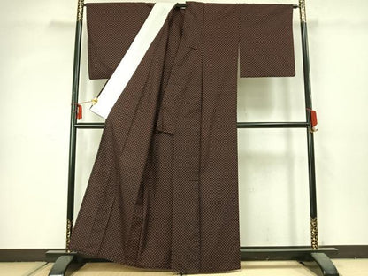 平和屋着物▽上質な紬 単衣 十字絣 黒地 正絹 逸品 AABC3880fy