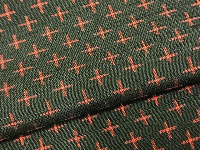 平和屋着物▽上質な紬 単衣 十字絣 黒地 正絹 逸品 AABC3880fy