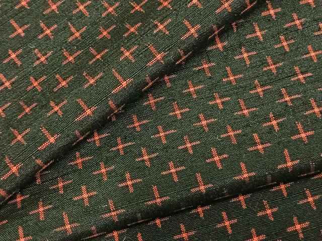 平和屋着物▽上質な紬 単衣 十字絣 黒地 正絹 逸品 AABC3880fy