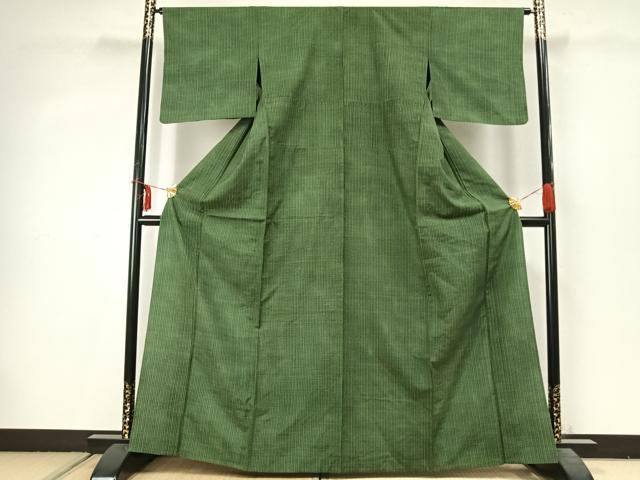 平和屋着物▽上質な紬 単衣 変わり縞 正絹 逸品 AABC3881fy