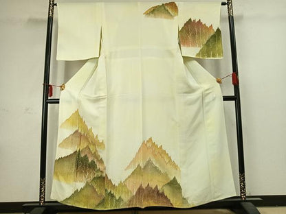 平和屋着物▽訪問着 単衣 樹林文 金彩 正絹 逸品 AABC3882fy