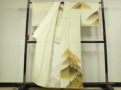 平和屋着物▽訪問着 単衣 樹林文 金彩 正絹 逸品 AABC3882fy