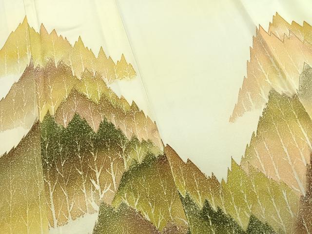 平和屋着物▽訪問着 単衣 樹林文 金彩 正絹 逸品 AABC3882fy