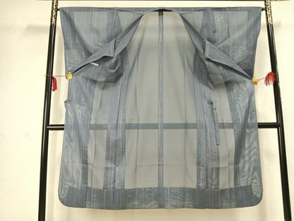 平和屋着物▽道行コート スリーシーズン 春夏秋 塵除け 縞 三越扱い ロング丈 正絹 逸品 AABC3883fy