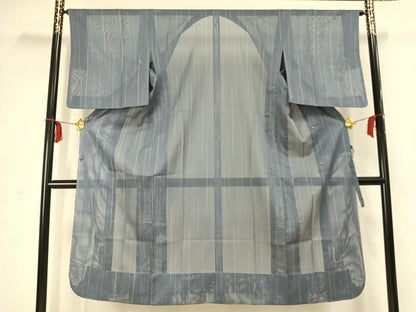平和屋着物▽道行コート スリーシーズン 春夏秋 塵除け 縞 三越扱い ロング丈 正絹 逸品 AABC3883fy