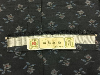 平和屋着物▽結城紬 単衣 草花文 証紙付き 正絹 逸品 AABC3884fy