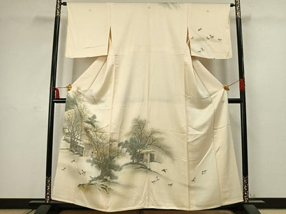 平和屋着物▽訪問着　単衣　手描き　人物風景文　暈し染め　正絹　逸品　AABC3886fy